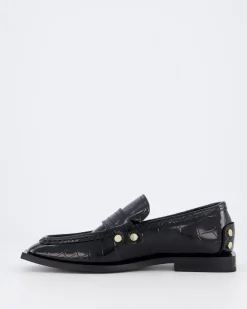 Dames Black Croco Loafers