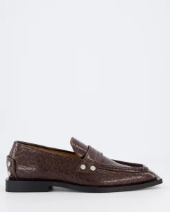 Dames Brown Croco Loafers