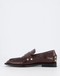 Dames Brown Croco Loafers