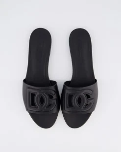 Dames Leren slide met DG logo Zwart