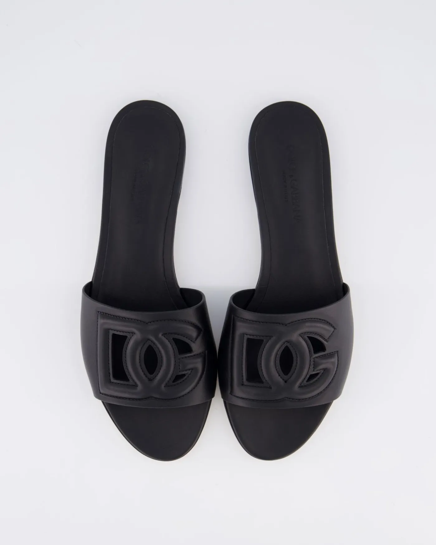 Dames Leren slide met DG logo Zwart