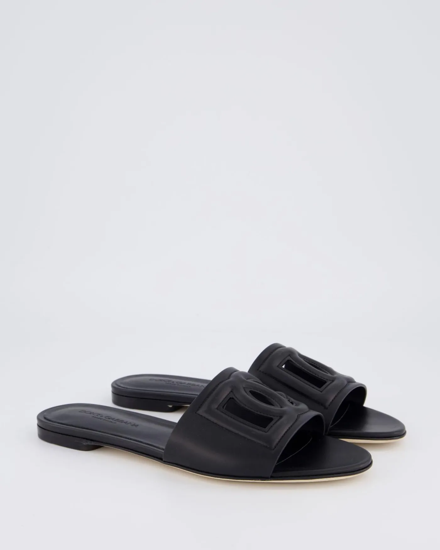 Dames Leren slide met DG logo Zwart