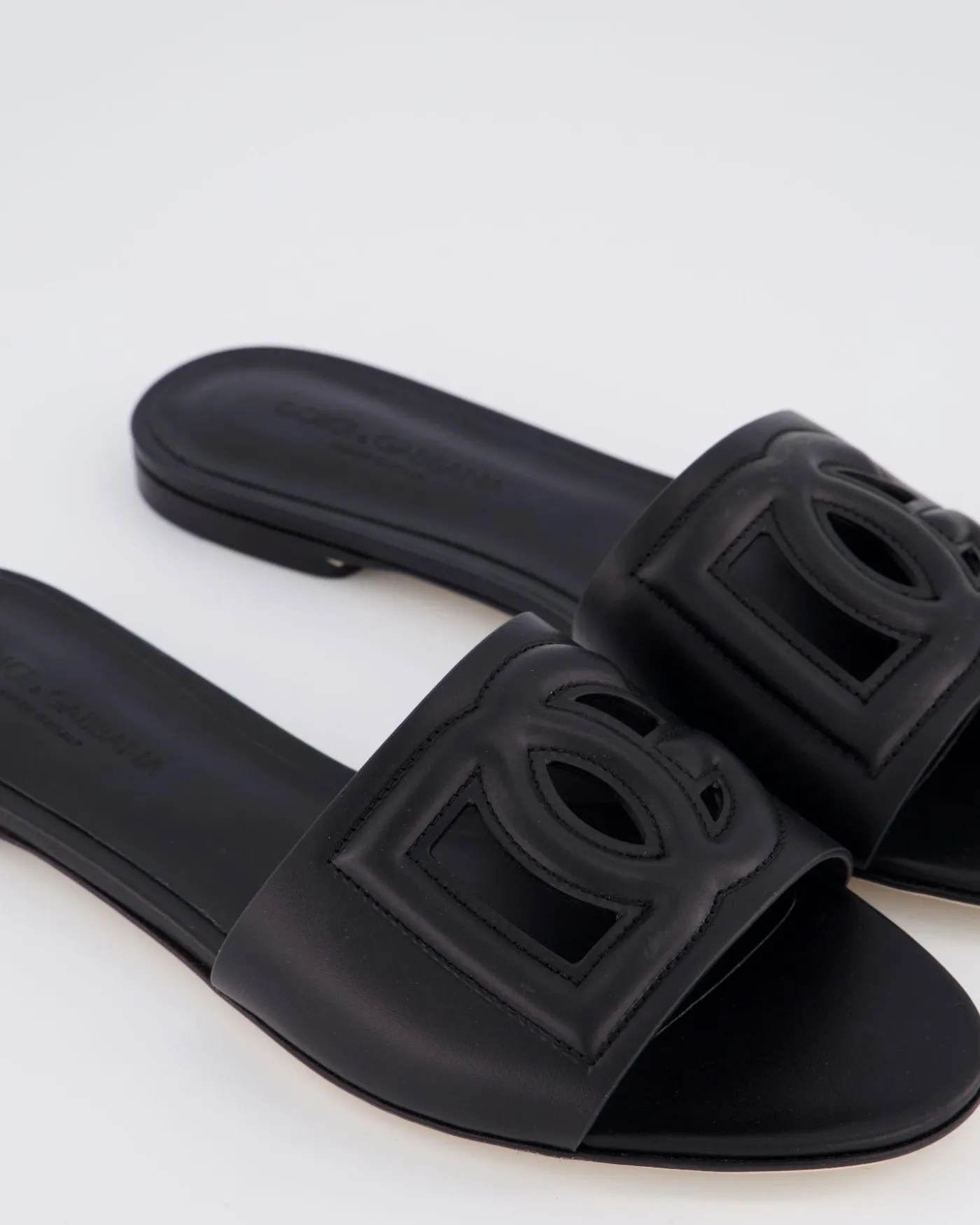 Dames Leren slide met DG logo Zwart