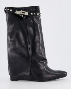 Dames Studded Shiny Leather Wedge