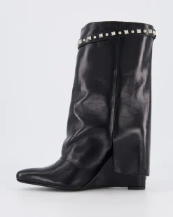Dames Studded Shiny Leather Wedge