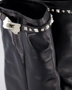 Dames Studded Shiny Leather Wedge