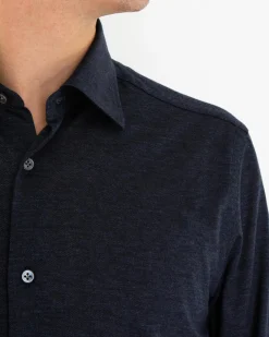 Heren Buttoned Knitshirt Blauw