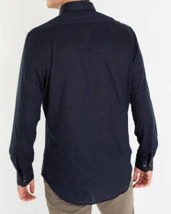 Heren Buttoned Knitshirt Blauw