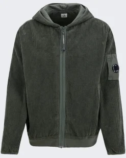 Heren Corduroy Zip Hooded Groen