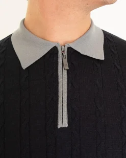 Heren Half Zip Polo Blauw
