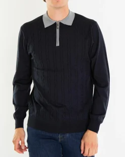 Heren Half Zip Polo Blauw