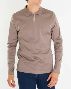 Heren Half Zip Polo Bruin
