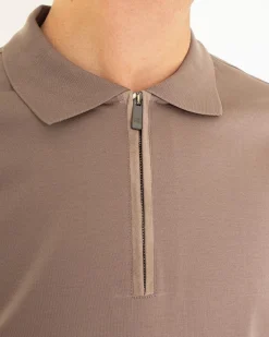 Heren Half Zip Polo Bruin