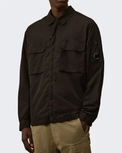 Heren Lens Zipped Overshirt Zwart