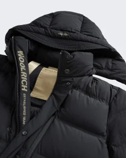 Heren Matt Stretch Long Puffer Zwart
