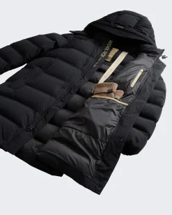 Heren Matt Stretch Long Puffer Zwart
